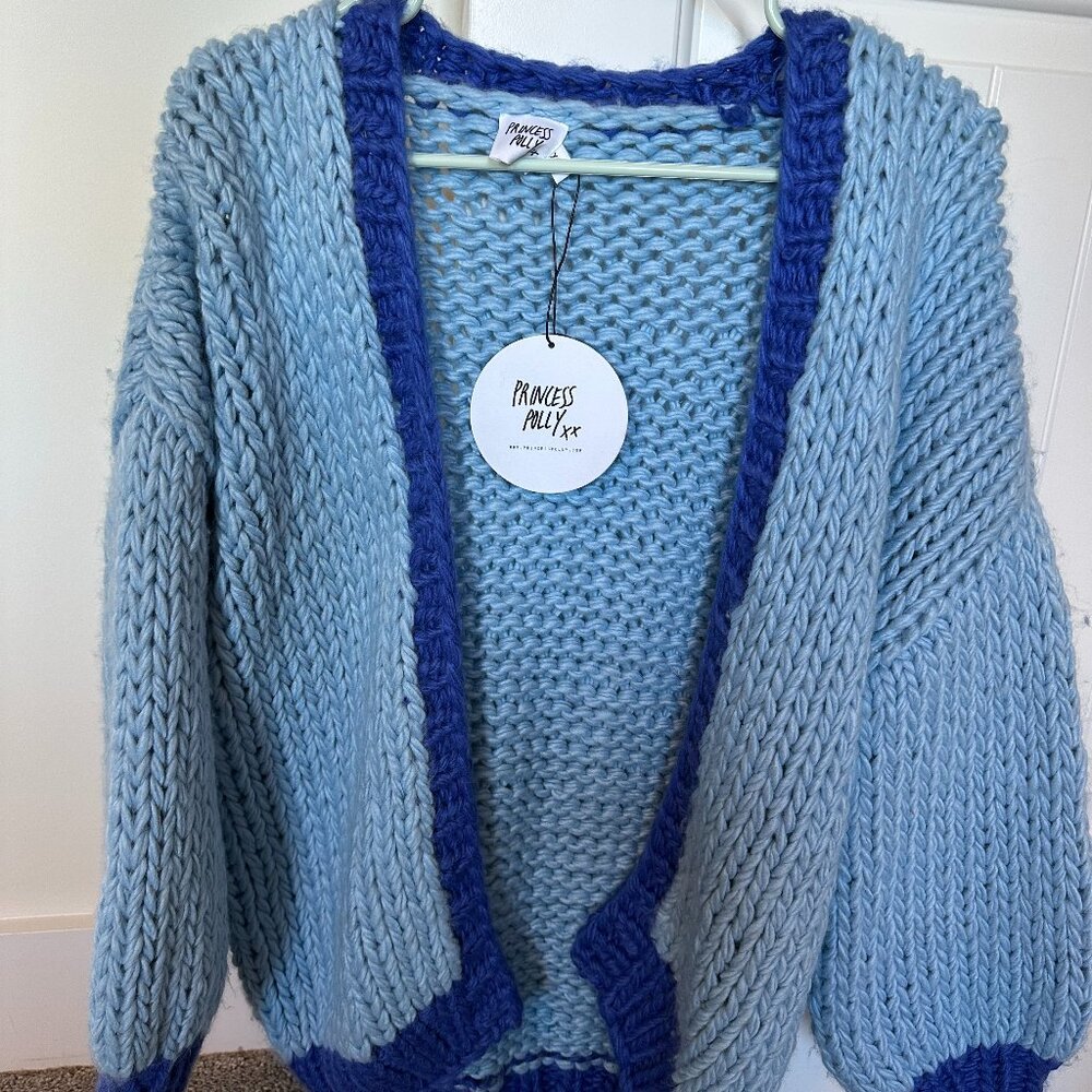 Princess Polly Sky Blue Cardigan with Navy Trim